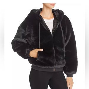 BLANC NOIR HOODED FUR COAT